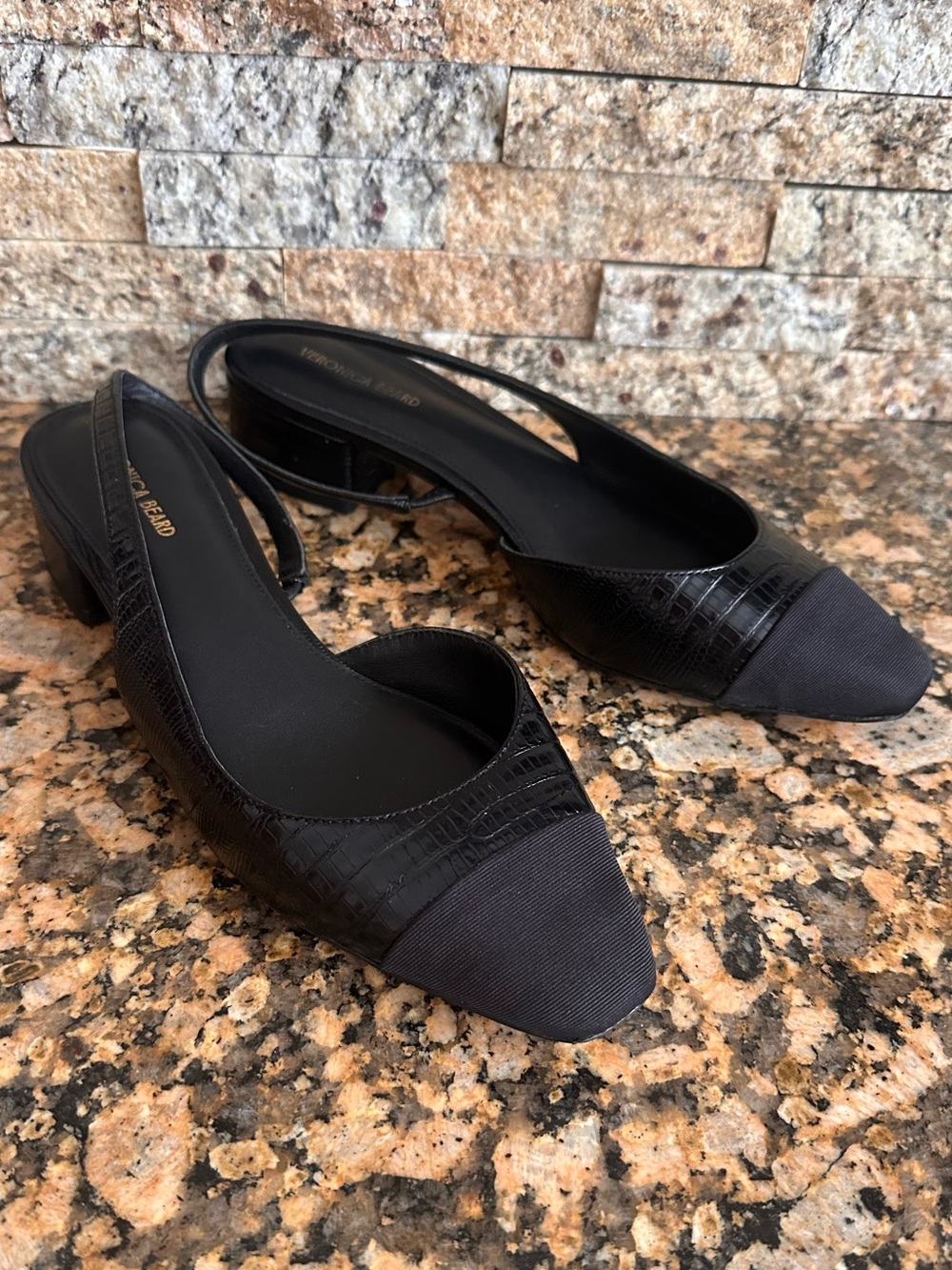 Veronica Beard Black Leather Cecile Slingback Pumps